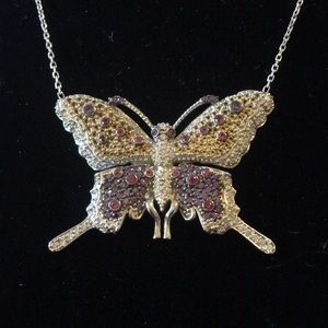 Sterling Silver Jewel Encrusted Butterfly Necklace
